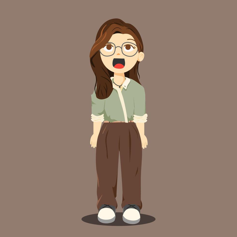 Cartoon Female Character looking up vector