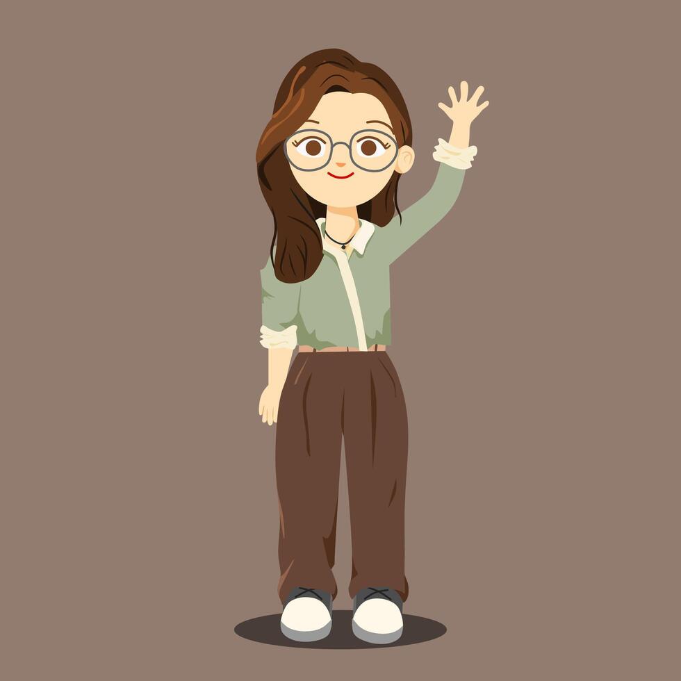Cartoon Female Character with waving gesture vector