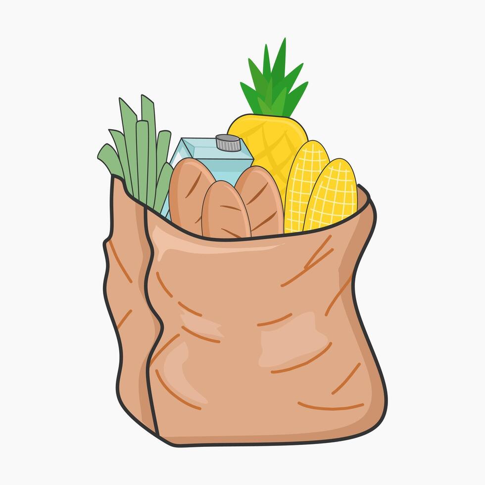 a bag full of groceries with a pineapple and corn vector
