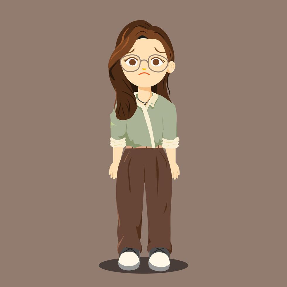 Cartoon Female Character with sad expression vector