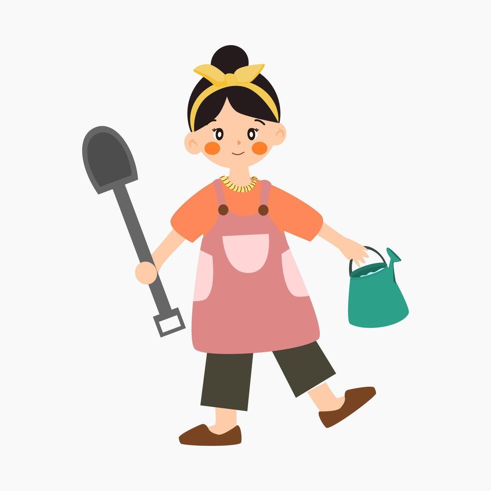 a girl with a shovel and a watering can vector