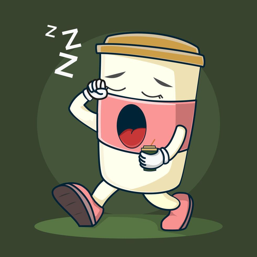 Cute Yawning Coffee Cup Cartoon Mascot vector