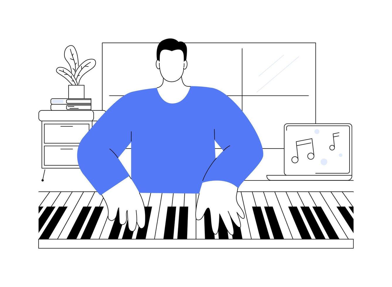 Learn playing piano isolated cartoon illustrations. vector