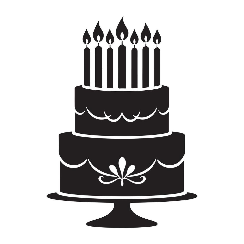 Black and White Birthday Cake Silhouette Design vector