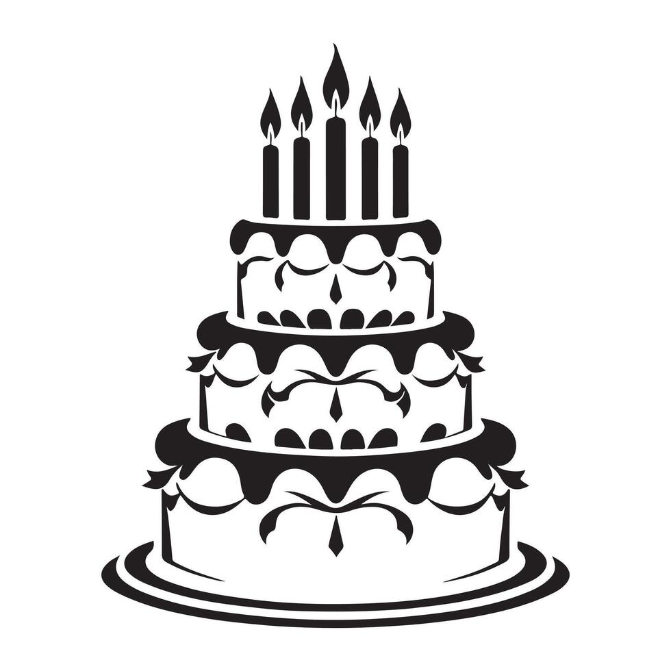 Elegant Birthday Cake Silhouette Illustration vector