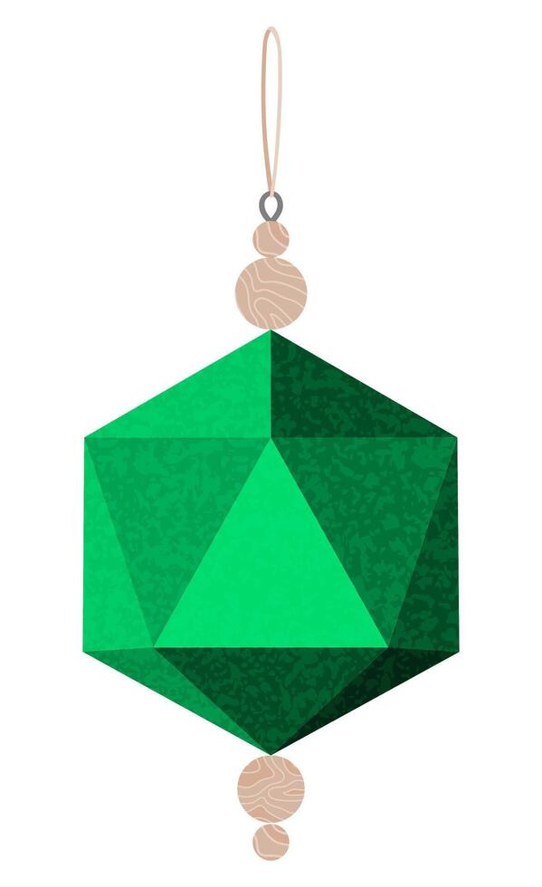 Paper green crystal, Christmas tree ornament. Handmade decoration. vector