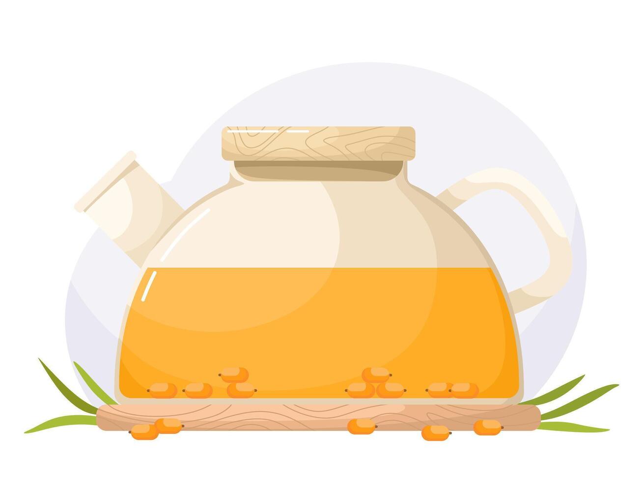 Teapot with sea buckthorn tea. Drink image in flat style. vector
