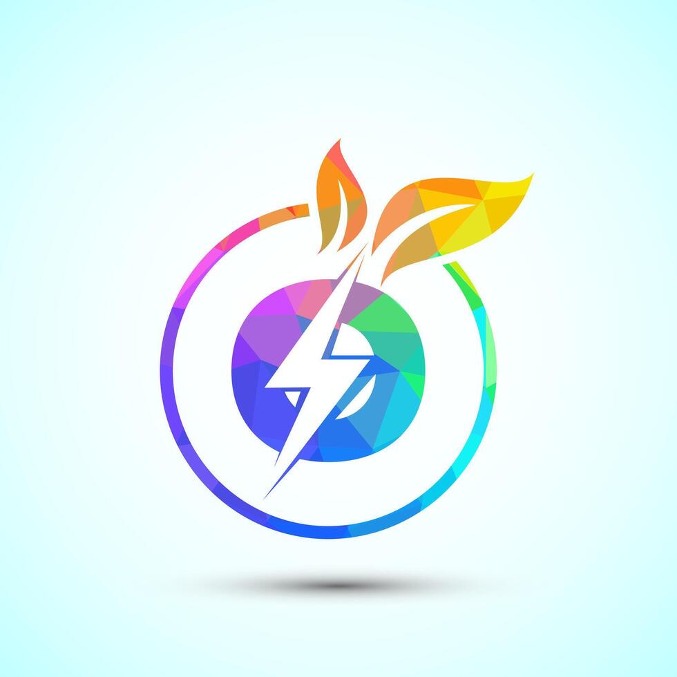 English alphabet O with thunderbolt and leaf. Eco energy saver icon, Nature power electric logo vector