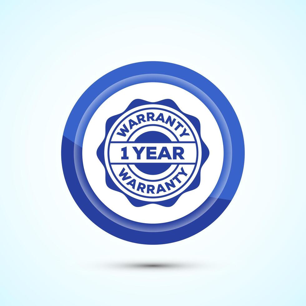 Advertising one year warranty badge, Warranty logo icon sign, Blue Color Button Design vector
