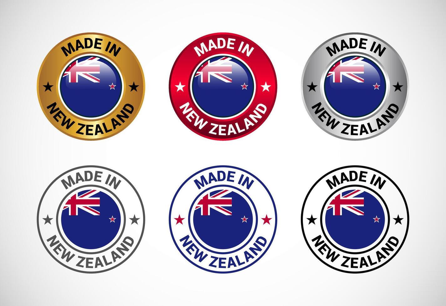 Made in New Zealand label icon with flag. Icon set for business, badge, seal, sticker, logo, and symbol vector