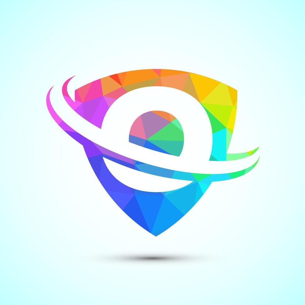 English alphabet O with shield and swoosh. Creative modern logo design low poly style vector