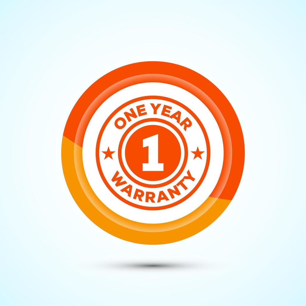 Advertising one year warranty badge, Warranty logo icon sign, Orange Color Button Design vector