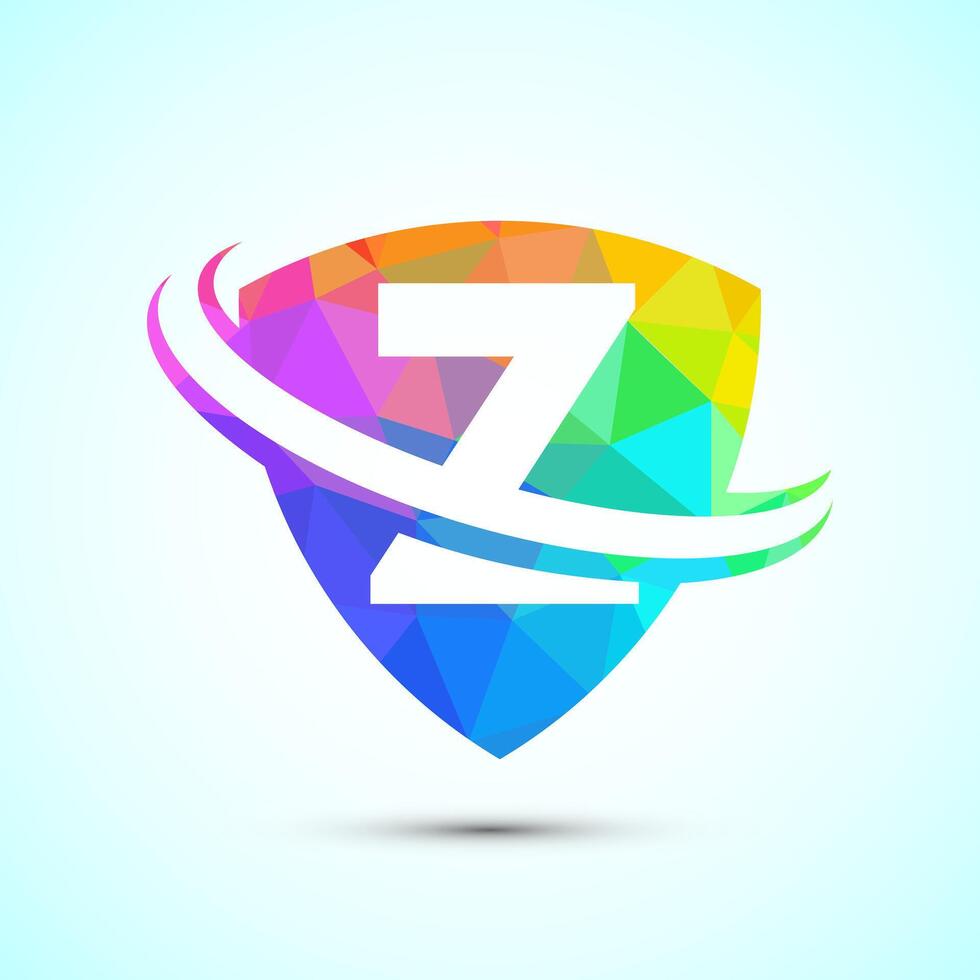 English alphabet Z with shield and swoosh. Creative modern logo design low poly style vector