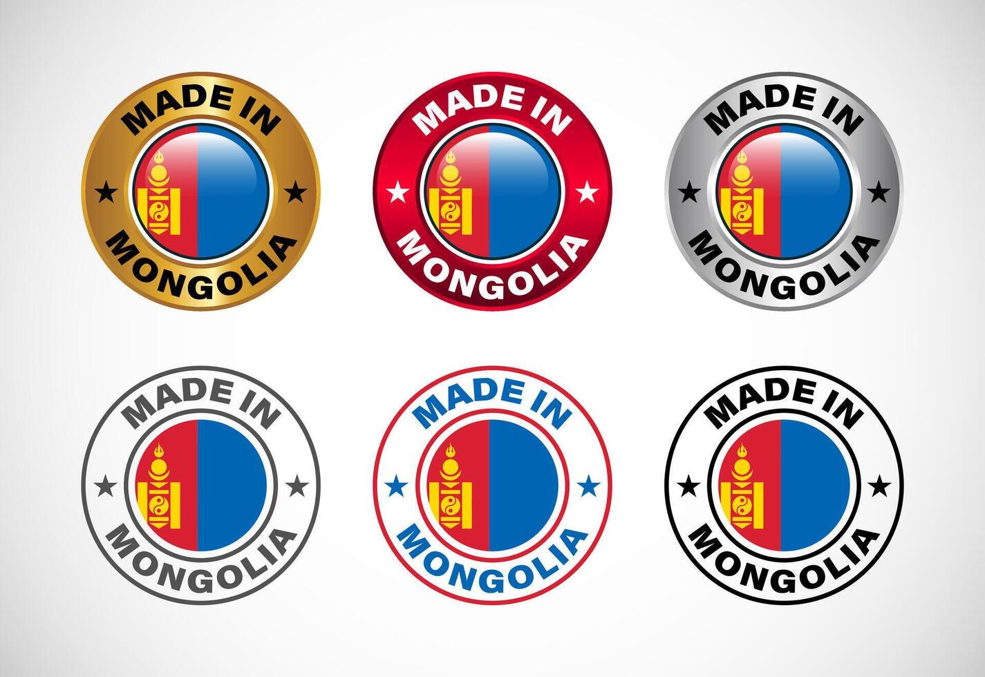 Made in Mongolia label icon with flag. Icon set for business, badge, seal, sticker, logo, and symbol vector
