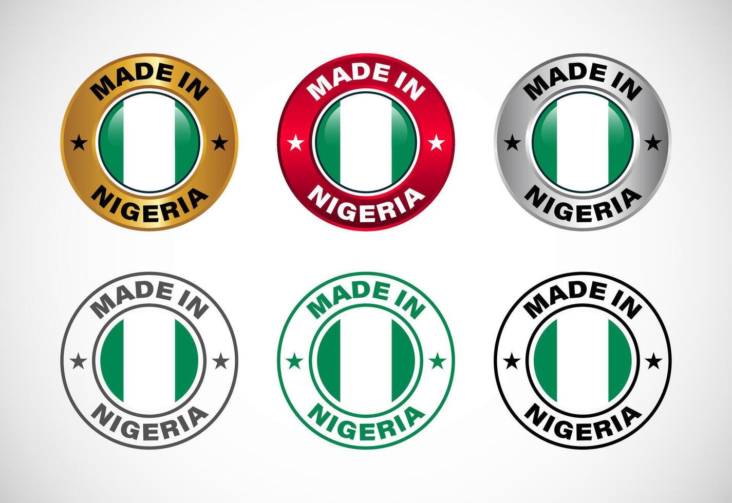 Made in Nigeria label icon with flag. Icon set for business, badge, seal, sticker, logo, and symbol vector