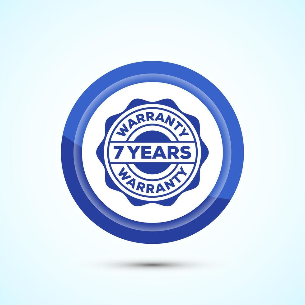 Advertising seven years warranty badge, Warranty logo icon sign, Blue Color Button Design vector
