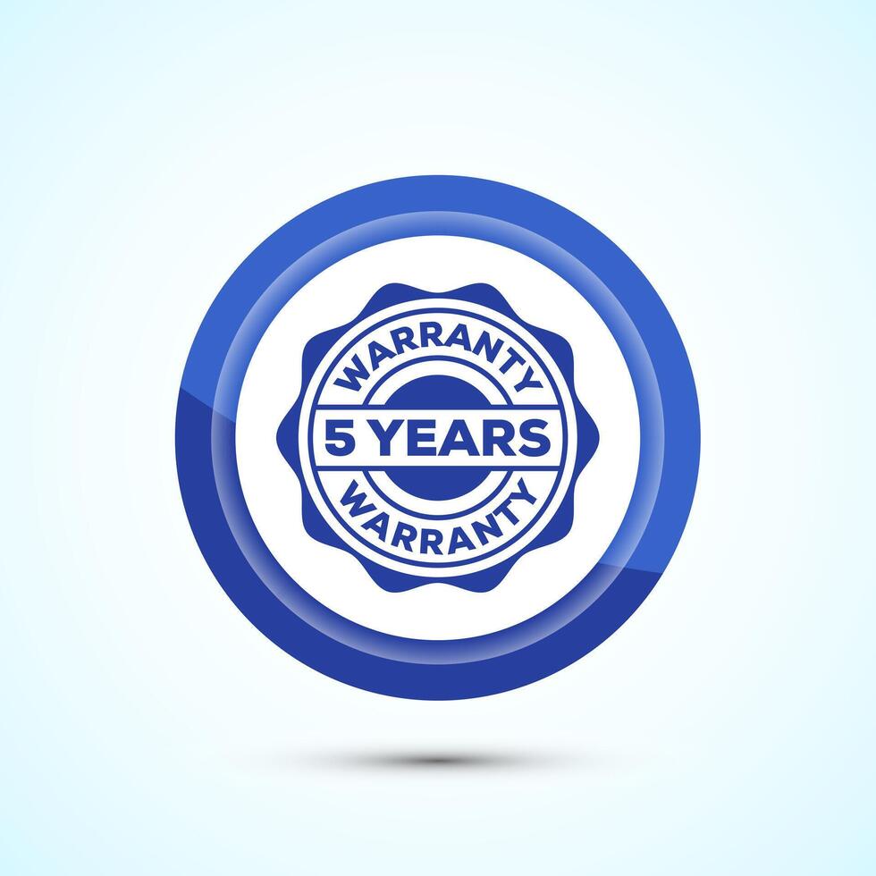 Advertising five years warranty badge, Warranty logo icon sign, Blue Color Button Designn vector