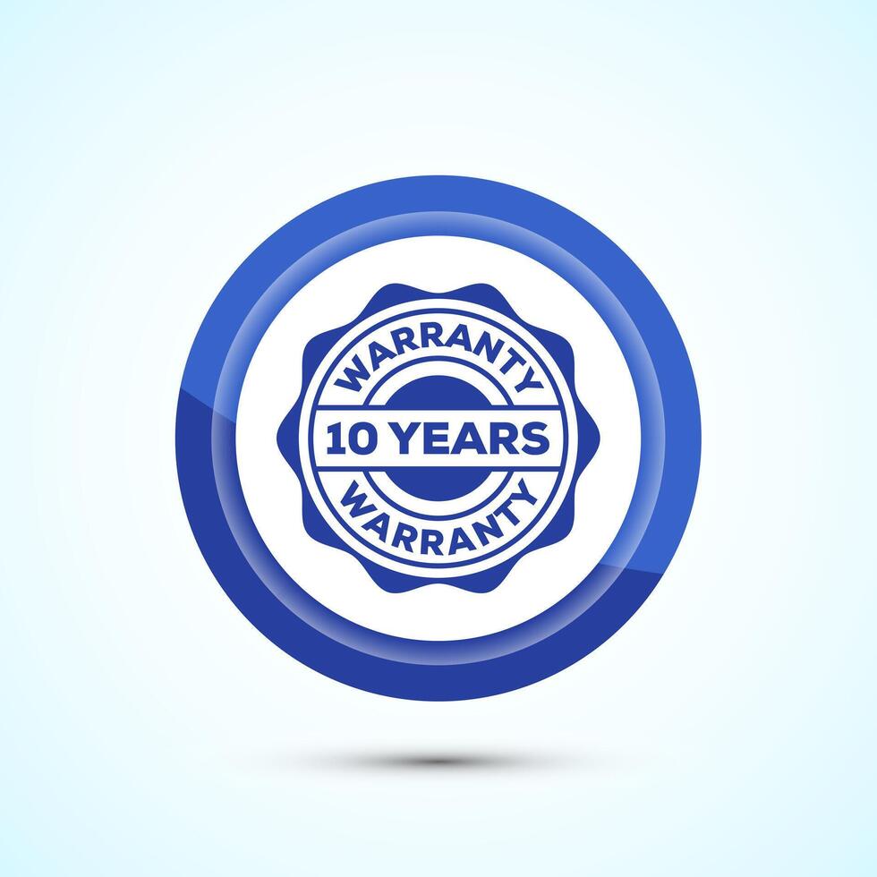 Advertising ten years warranty badge, Warranty logo icon sign, Blue Color Button Design vector