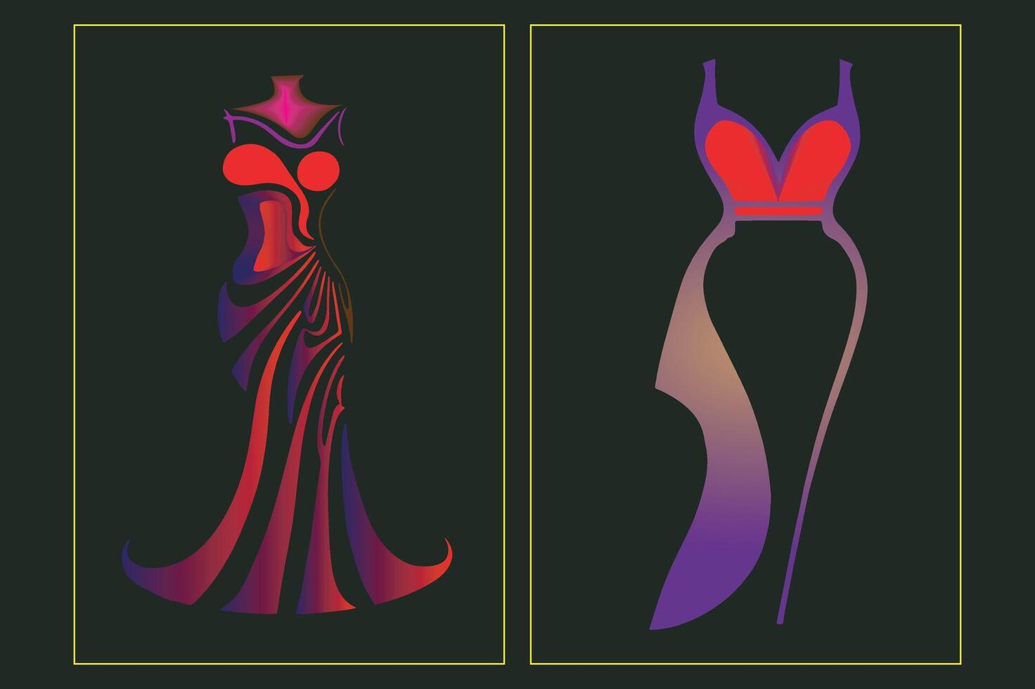 Fashion designing logo and icon set. Luxury blend illustration. gradient color fashion design on black background. vector