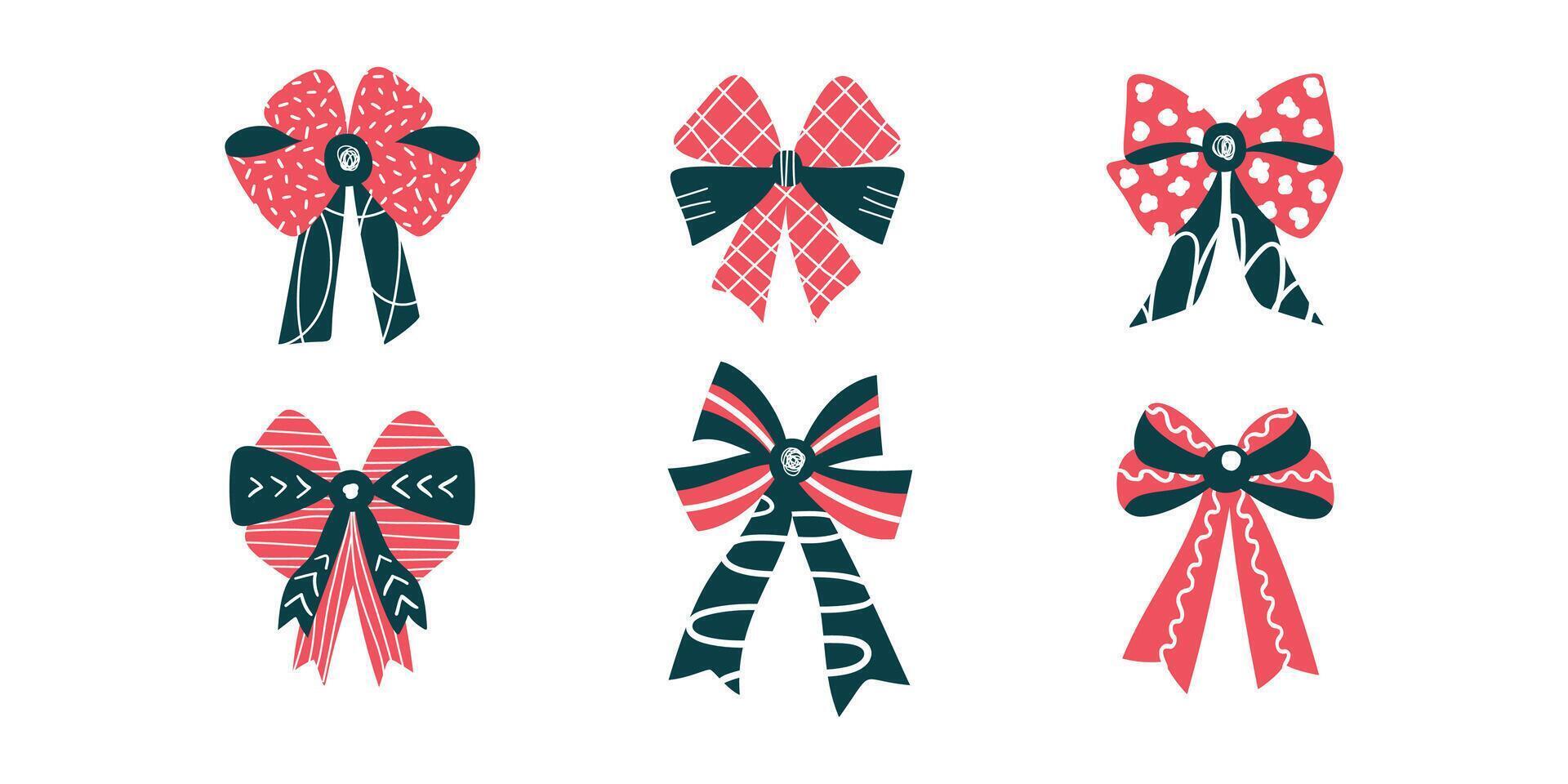 Set of colorful isolated textured bows or ribbons in a flat style vector