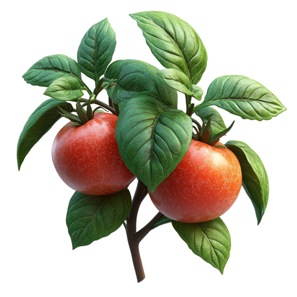 Tree with Two Ripe Red Apples, Green Leaves, and Brown Branch png