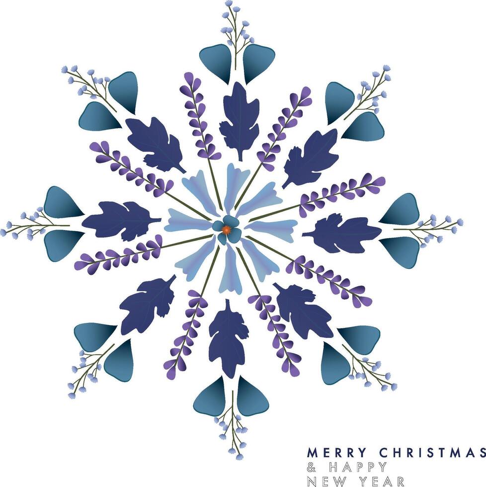 Snowflake with botanical elements in blue tones vector