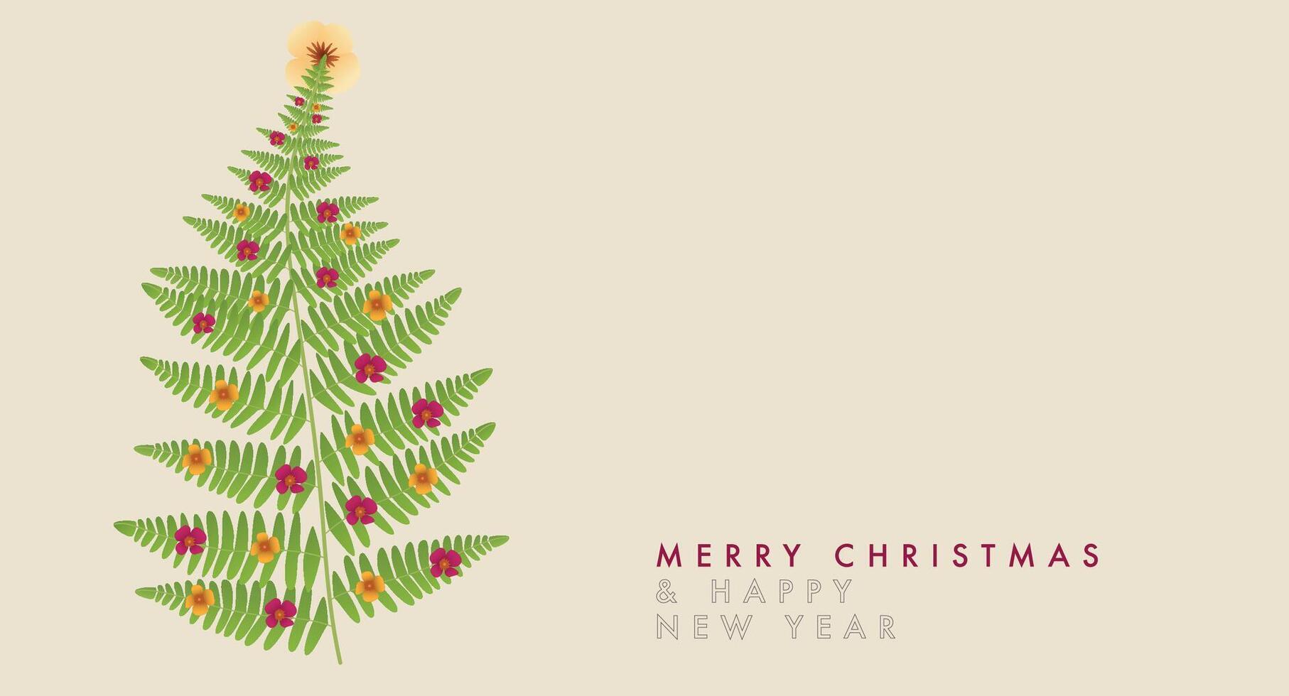 Christmas card with fern and flowers vector