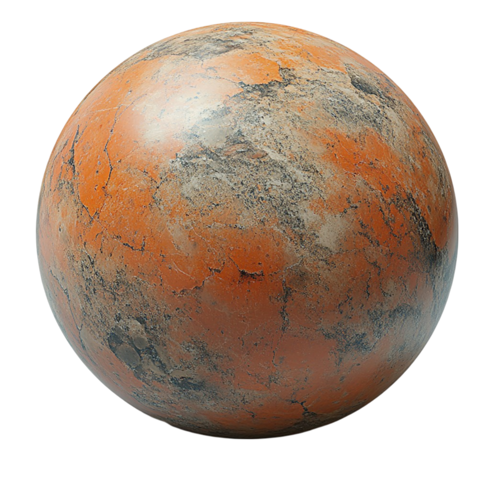 Textured Spherical Object with Marbled Orange and Gray Pattern Decorative Design png