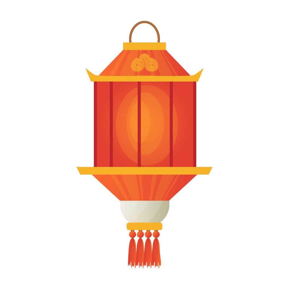 Chinese lantern in flat design. Red hanging paper lamp with tassels. illustration isolated. vector