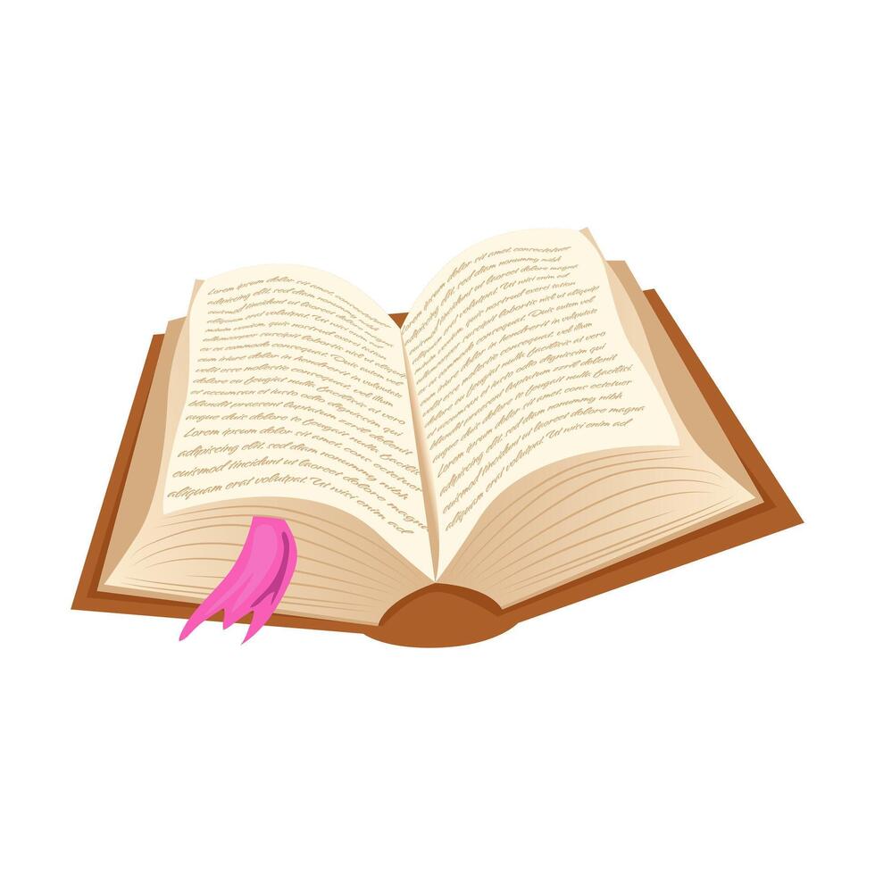 Magic book in flat design. Open medieval literature manuscript with spells. illustration isolated. vector