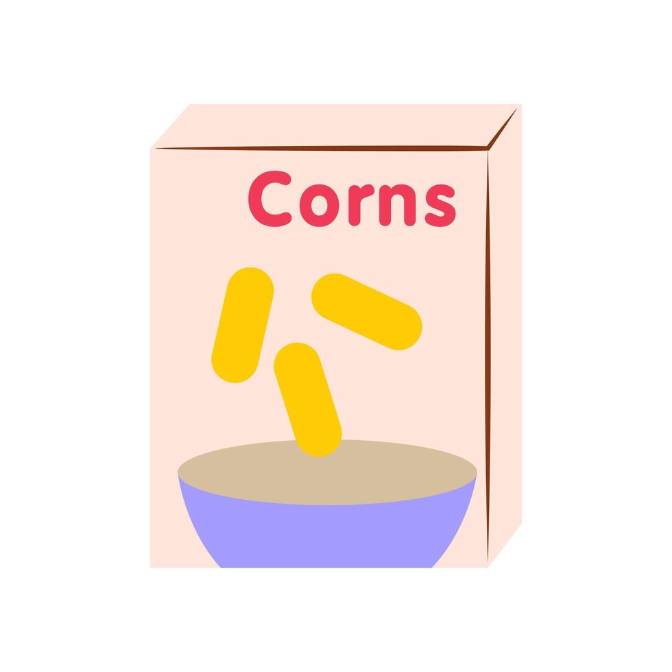 Corn flakes in package in flat design. Sweet snack in cardboard box. illustration isolated. vector