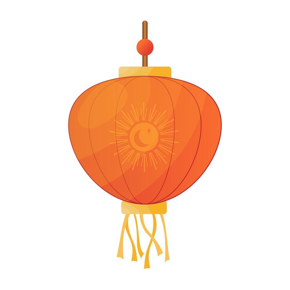 Chinese lantern in flat design. Festive red hanging paper lamp for celebration. illustration isolated. vector