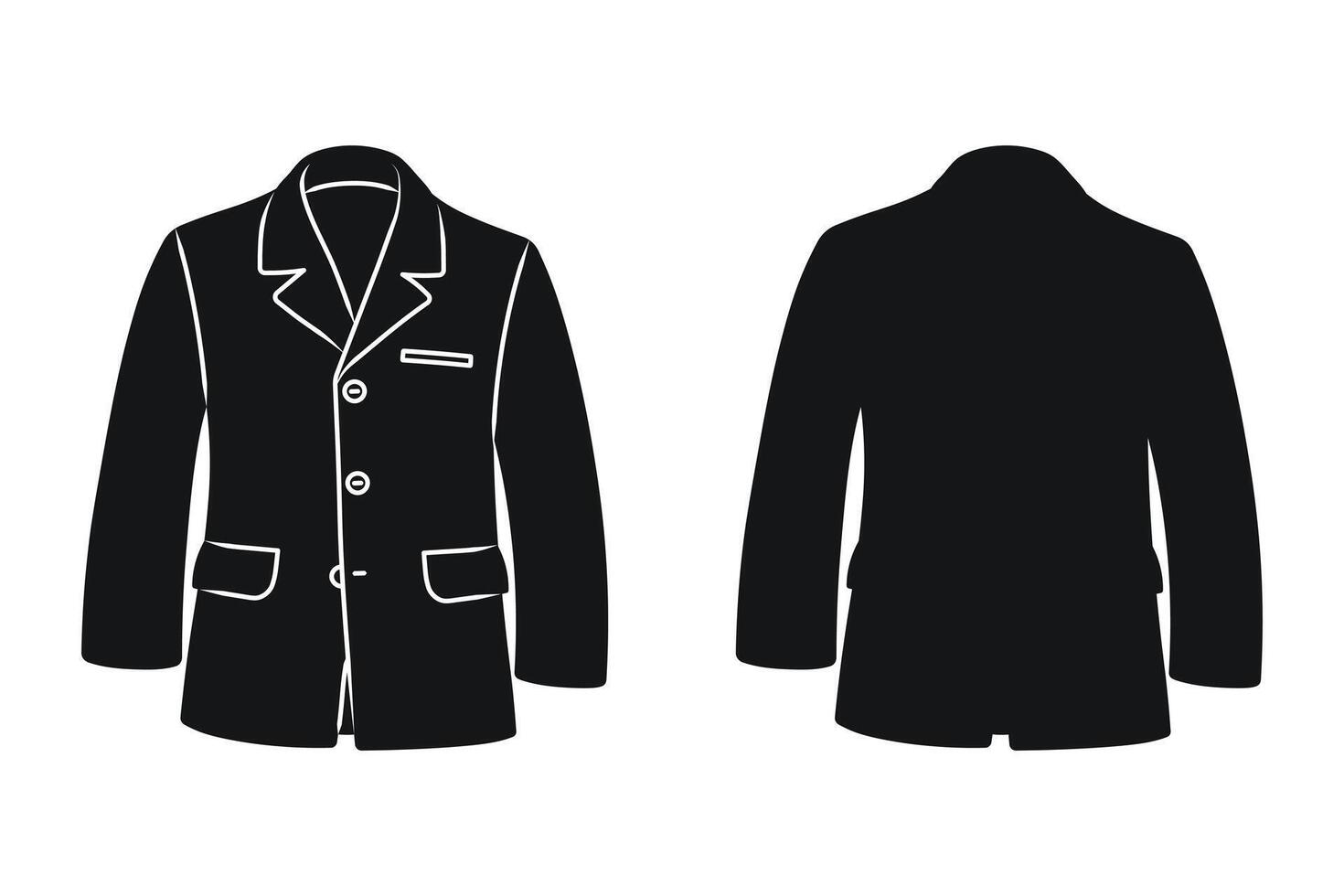 Jacket with pockets and buttons, men wardrobe, black silhouette vector
