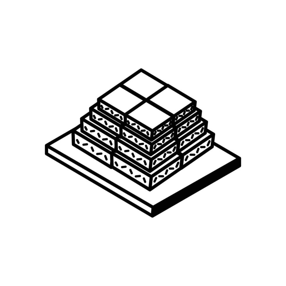 Illustration element design of stack of tofu on a flat year board or container. Made with black line style with white as the base color. vector