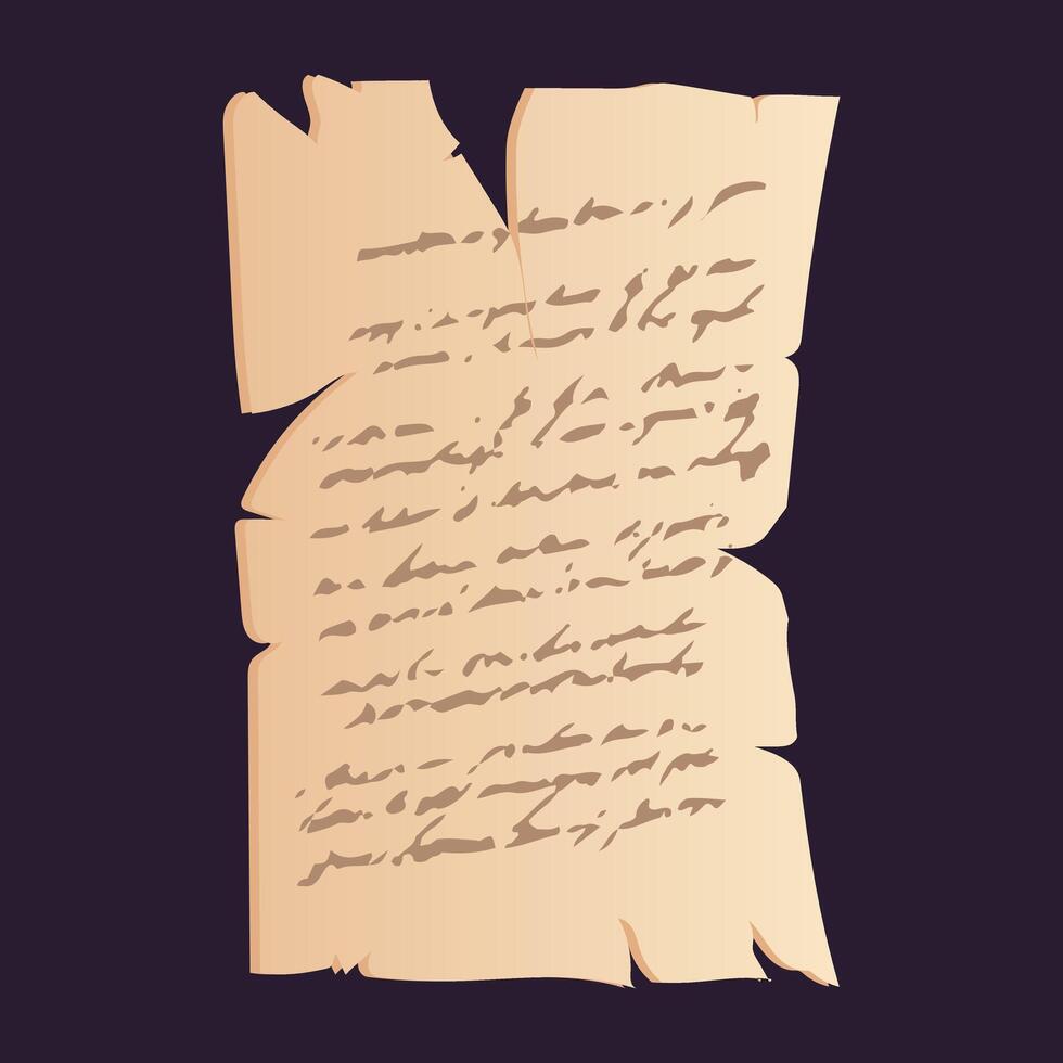 Old magic handwriting letter in flat design. Ancient document or manuscript. illustration isolated. vector
