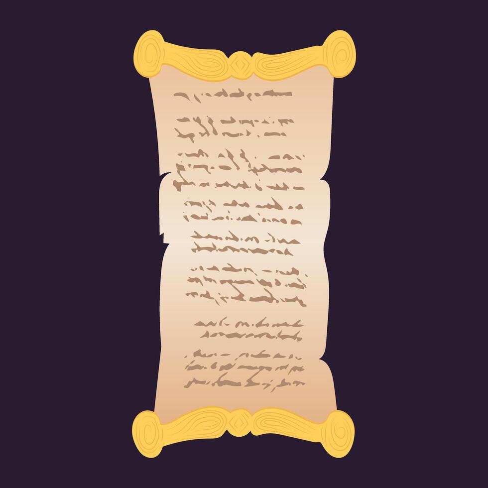 Old handwriting magic scroll in flat design. Open manuscript with spells. illustration isolated. vector