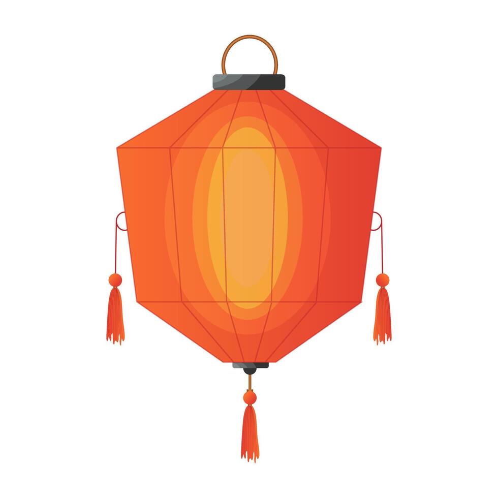 Chinese lantern in flat design. Oriental red hanging paper lamp with tassels. illustration isolated. vector