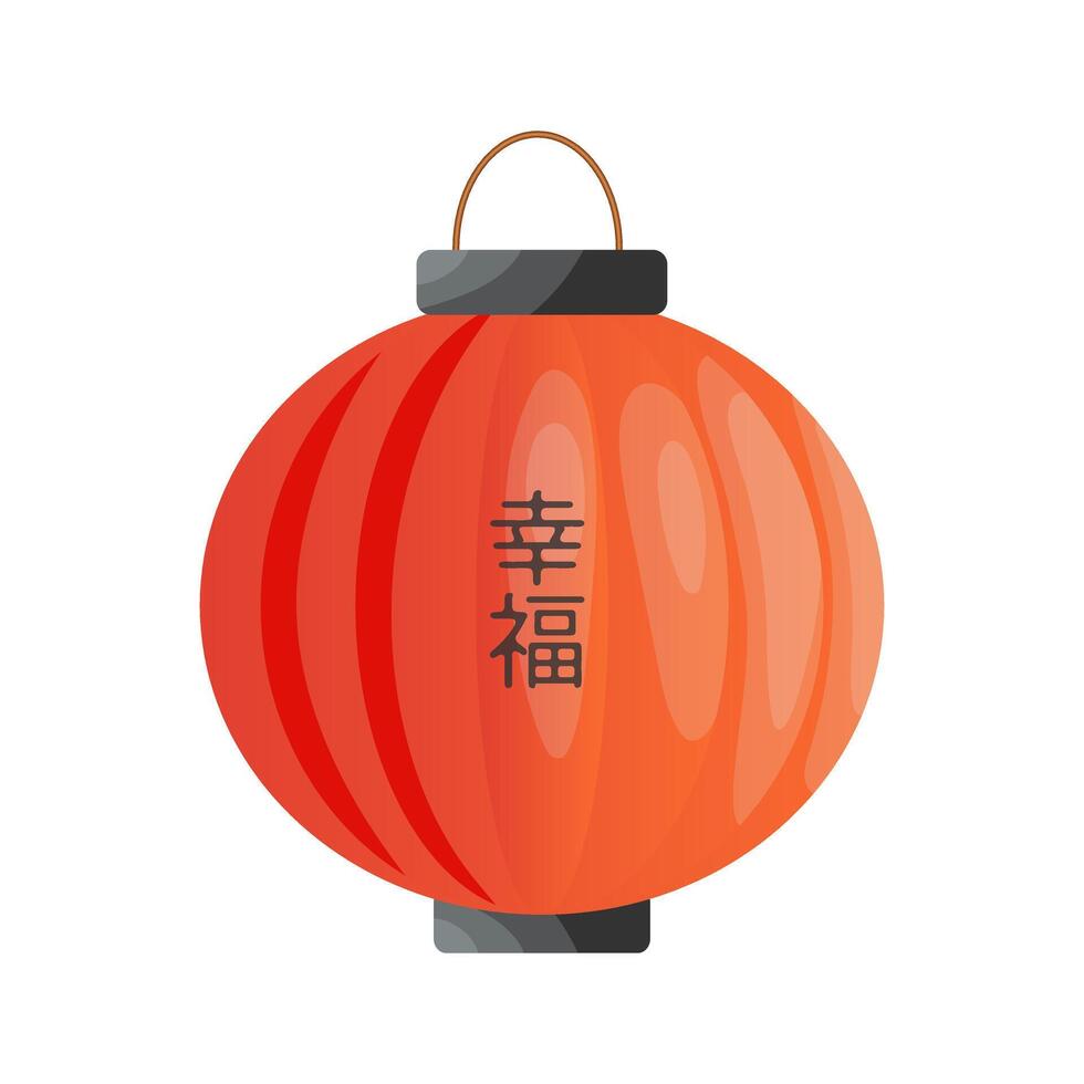 Chinese lantern in flat design. Geometric shape of holiday red paper lamp. illustration isolated. vector