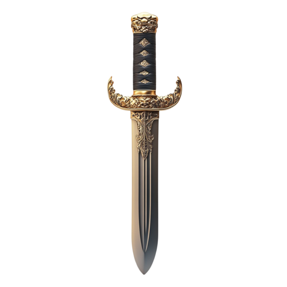 Ornate Sword with Gold Hilt and Blade on Transparent Background png