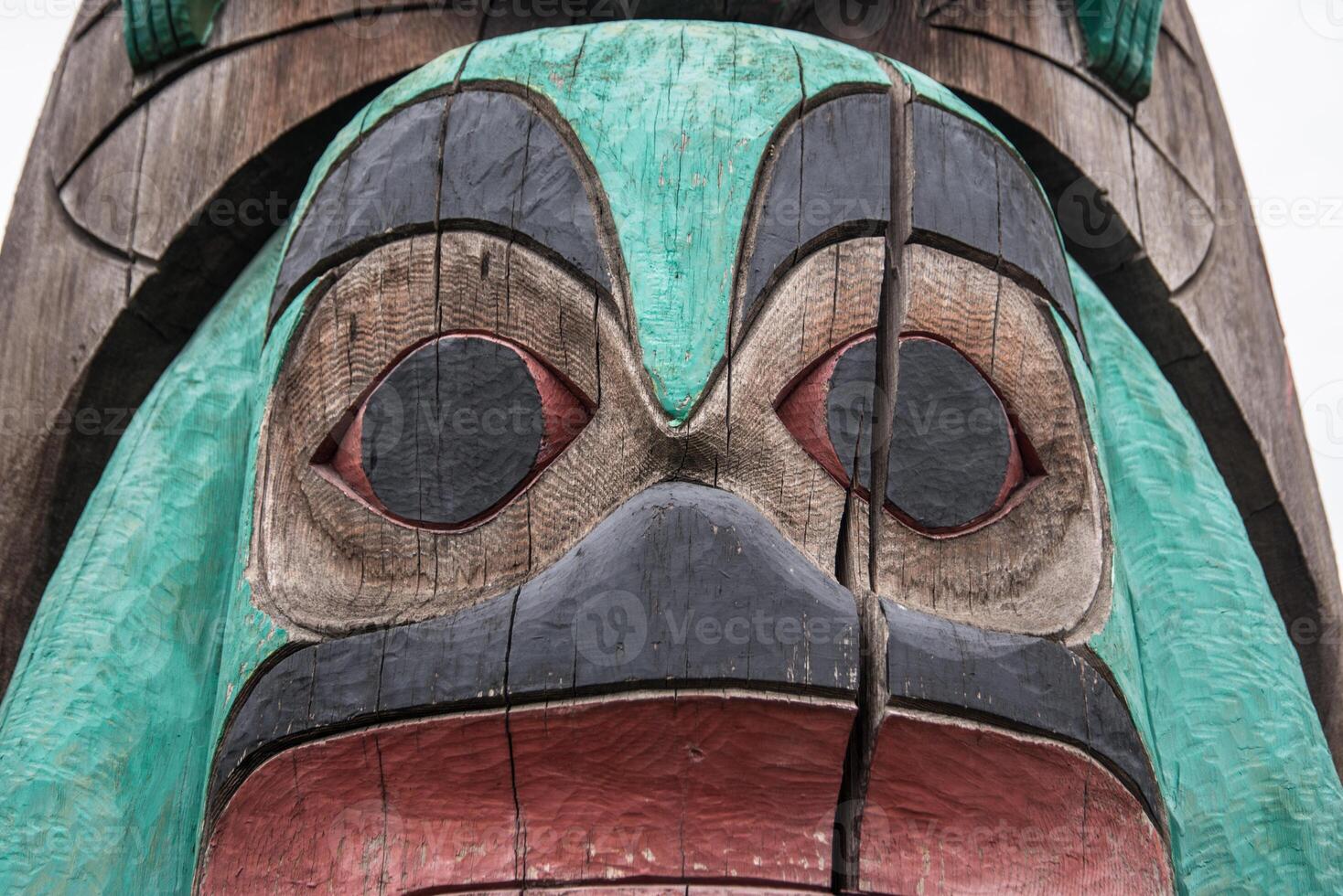 Native American totem pole at Duncan British Columbia photo