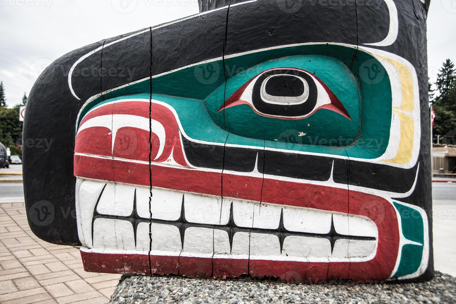 Native American totem pole at Duncan British Columbia photo