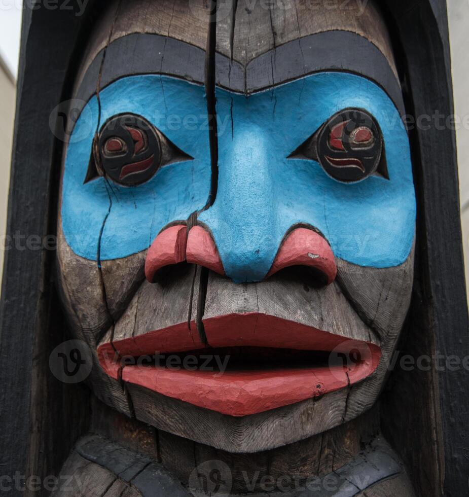 Native American totem pole at Duncan British Columbia photo