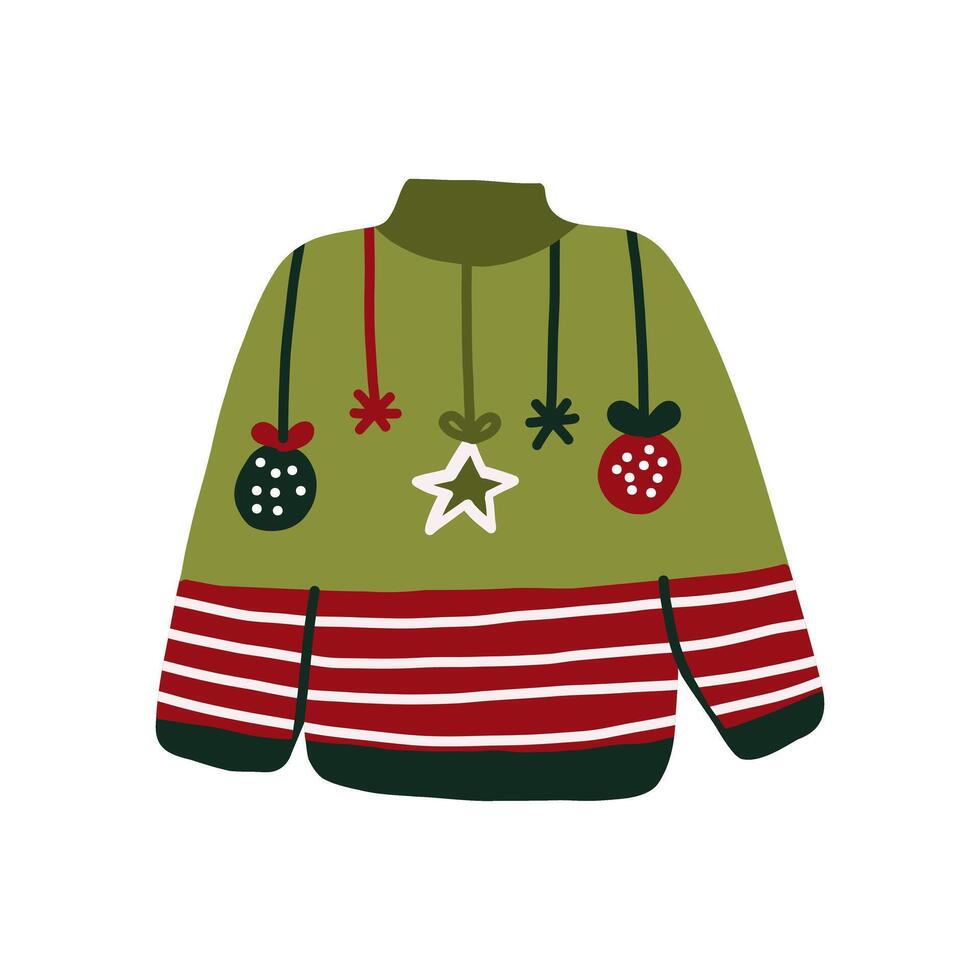 Ugly Christmas sweaters. Hand Draw Green Jumper Illustration vector