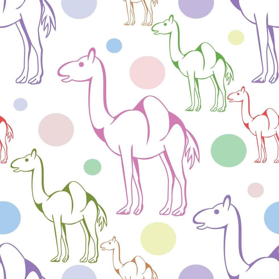 Seamless background with camels with polkadot background. vector