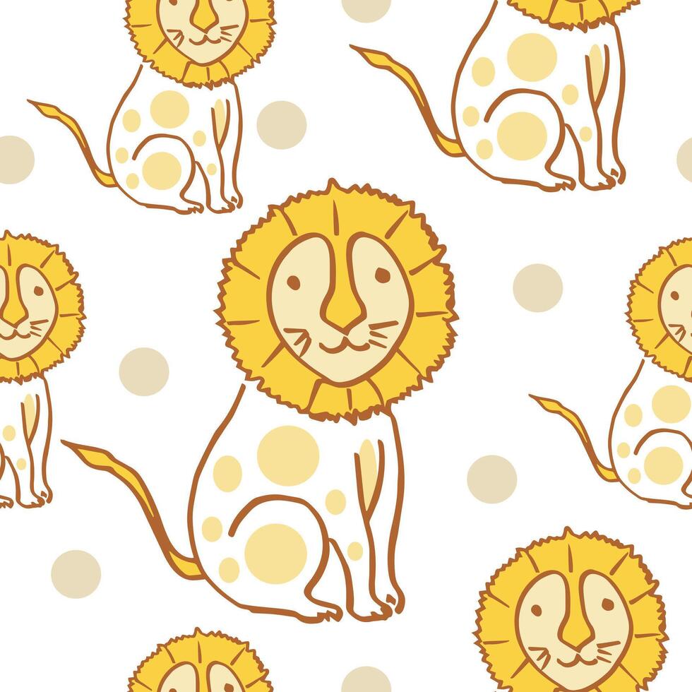 Childish seamless pattern with hand drawn lions. Trendy scandinavian background. Perfect for kids apparel,fabric, textile, nursery decoration,wrapping paper vector