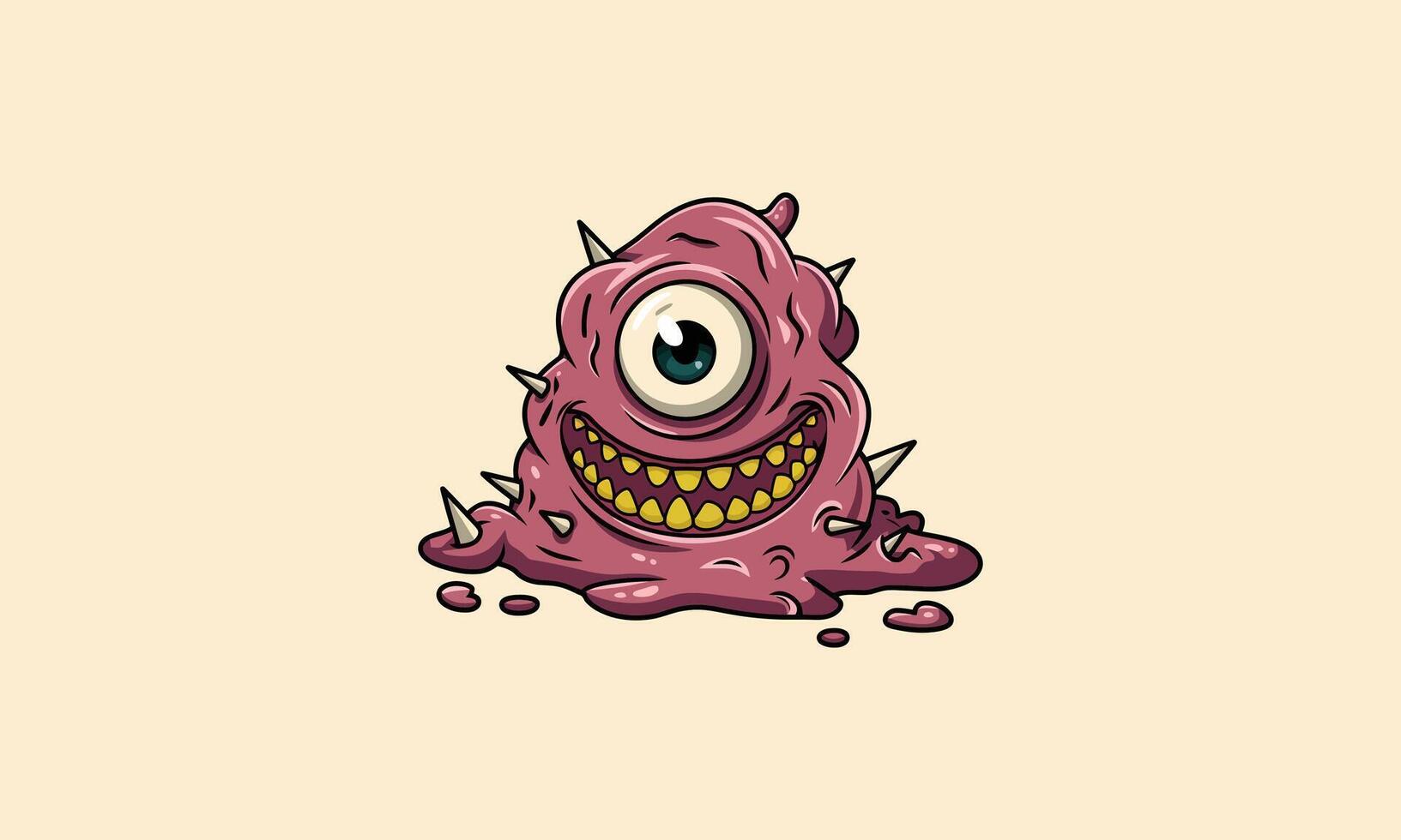 Slime monster with one eye and sharp spikes, creepy smile. vector