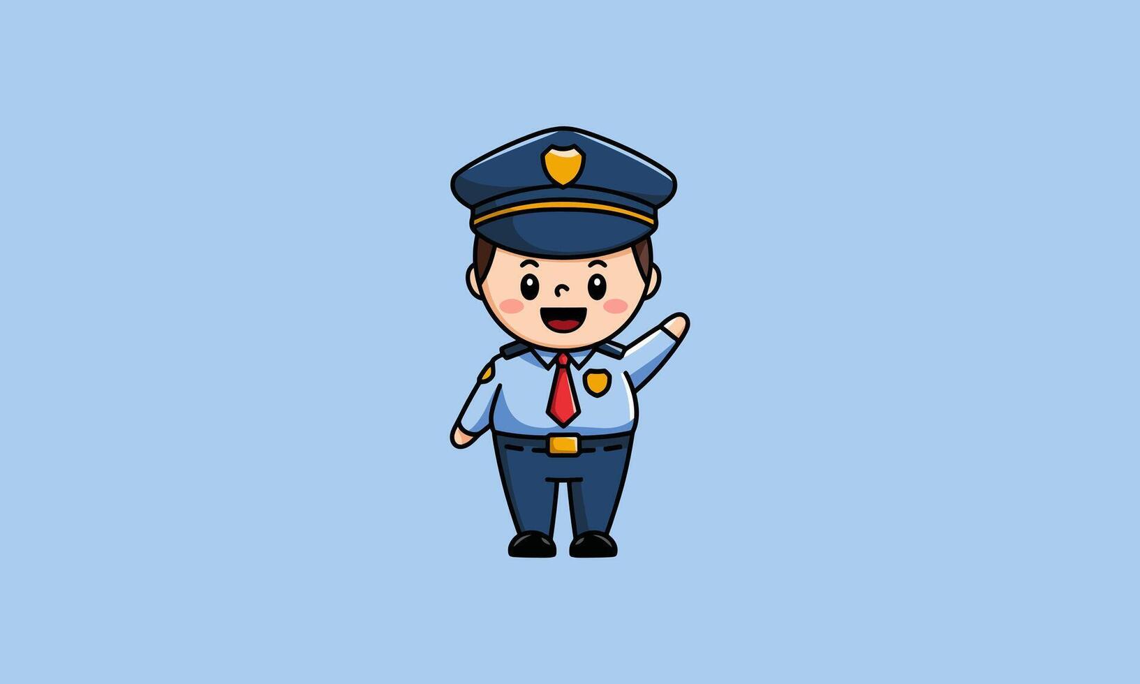 Cute cartoon police officer waving and smiling. vector