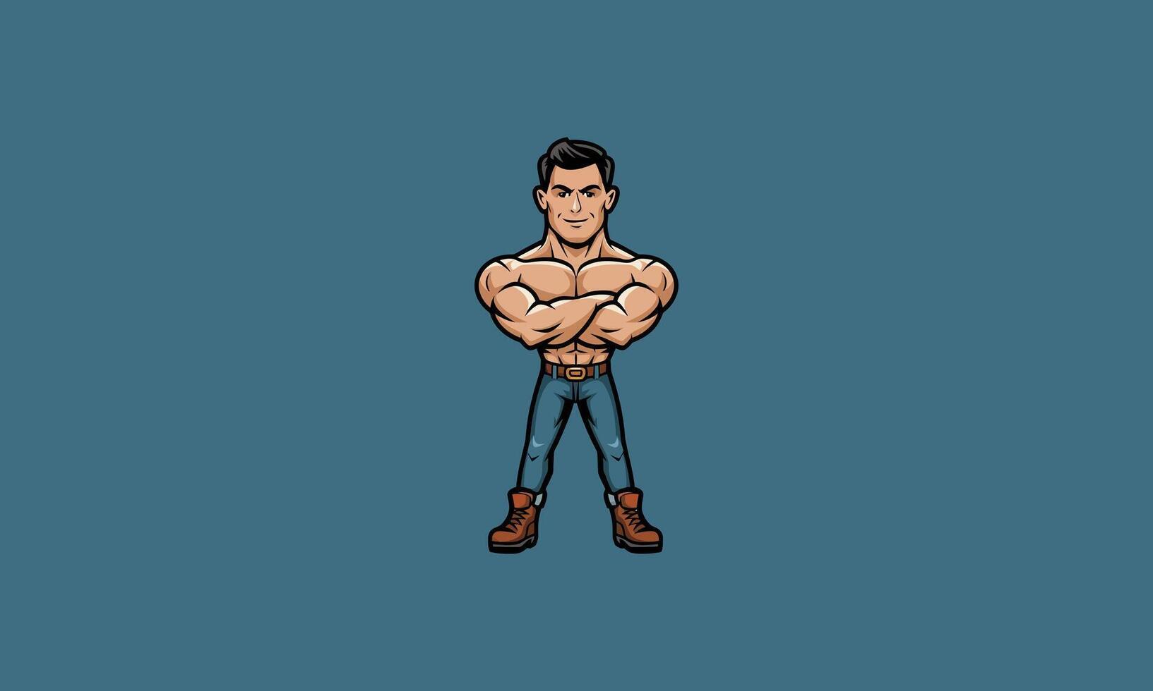 Confident muscular man standing with arms crossed. vector
