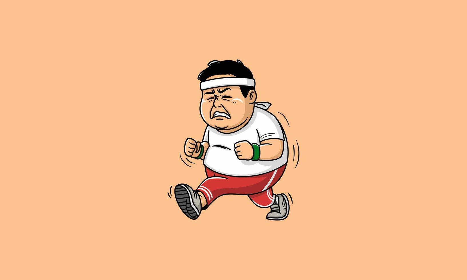 Determined cartoon man jogging in workout attire. vector