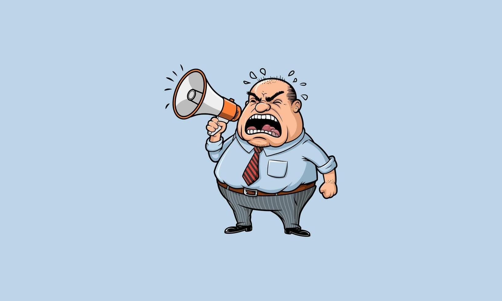 Angry boss shouting into a megaphone with frustration. vector